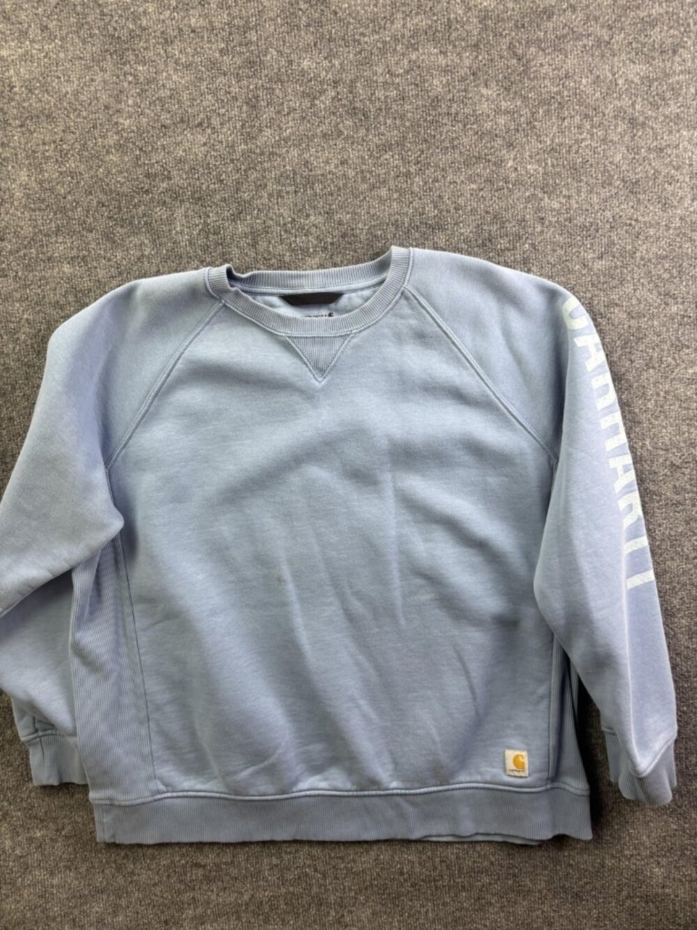 Carhartt Sweatshirt Womens 2X‎ Blue Relaxed Fit Fleece Pullover Raglan Logo